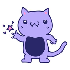 cartoon cat scratching in bright neon color
