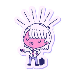 Obraz premium sticker of a tattoo style businesswoman pointing in bright neon color