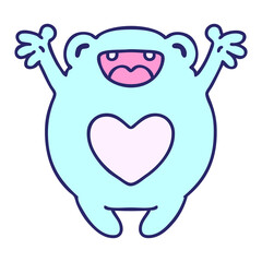 cartoon of a happy frog in love in bright neon color