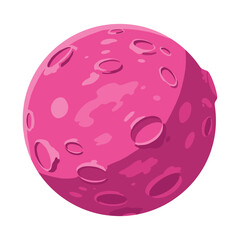 Fototapeta premium Pink cartoon planet with craters in space – stock vector in colorful flat style
