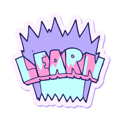 sticker of a cartoon learn symbol in bright neon color
