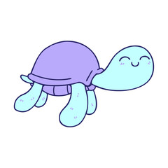 hand drawn quirky cartoon turtle in bright neon color