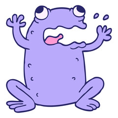 cartoon doodle crazy frog in bright neon color