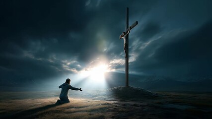 An Emotional Scene of Deep Reflection at the Cross, a powerful moment