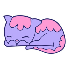 cartoon cat sleeping in bright neon color