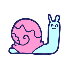 cartoon doodle snail in bright neon color