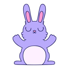 hand drawn quirky cartoon rabbit in bright neon color