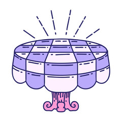 illustration of a traditional tattoo style cafe table in bright neon color