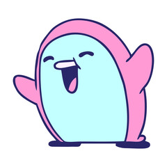 cartoon illustration kawaii of a cute penguin in bright neon color