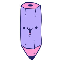 happy cartoon pencil in bright neon color
