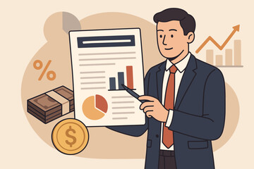 Fototapeta premium Financial statement analysis concept. Businessman holding profit and loss report with chart and graph. For tax audit, budget calculation, banking, money, and investment research.