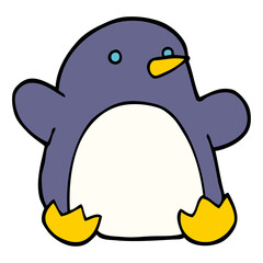 cartoon doodle christmas penguin in bright neon color