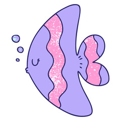 hand drawn quirky cartoon fish  in bright neon color