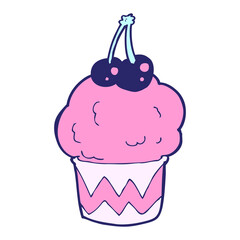 cartoon cupcake in bright neon color