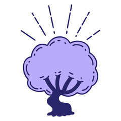 illustration of a traditional tattoo style tree in bright neon color