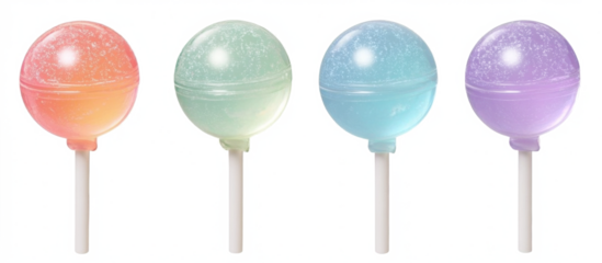 3D Render of Glossy Colorful Lollipops, Sweet Cartoon Candy for Kids and Birthday Themes