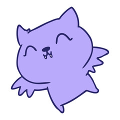 freehand drawn cartoon of cute kawaii bat in bright neon color