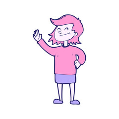 cartoon woman in bright neon color