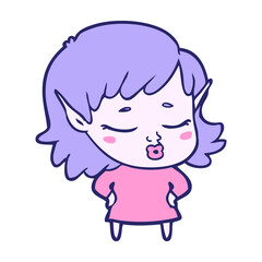 pretty cartoon elf girl in bright neon color
