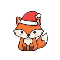 Cute cartoon fox wearing Santa hat for Christmas celebration  