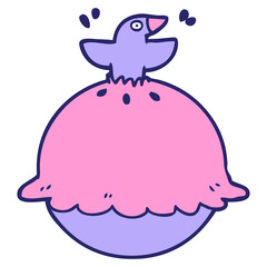 cartoon blackbird in a pie in bright neon color