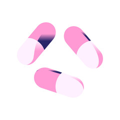 Flat colour illustration of some medical pills in bright neon color