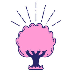 illustration of a traditional tattoo style tree in bright neon color