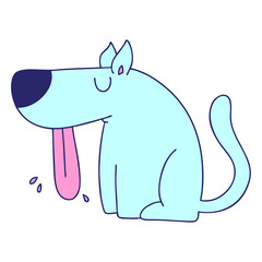 hand drawn quirky cartoon dog in bright neon color