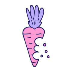 cartoon doodle carrot with bite marks in bright neon color
