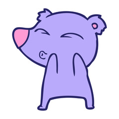 cartoon whistling bear in bright neon color
