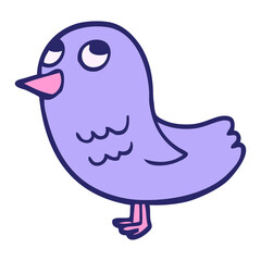 cartoon doodle bird looking up in bright neon color
