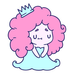 cartoon illustration of a cute kawaii princess girl in bright neon color