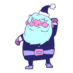 cartoon santa claus punching air in bright neon color