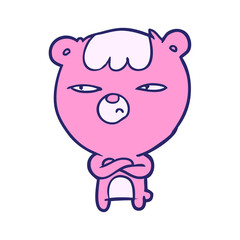 cartoon annoyed bear with arms crossed in bright neon color