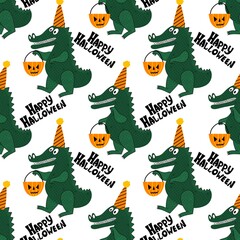 Halloween animals cartoon seamless crocodile monsters pattern for wrapping and kids clothes print and party accessories