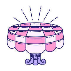 illustration of a traditional tattoo style cafe table in bright neon color