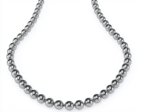 Metallic Ball Chain Necklace with Round Beads and Connector Clasp, 3D Render Isolated on Transparent Background