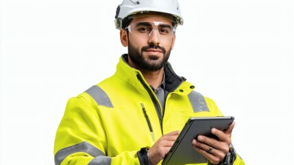Engineer worker using tablet safety equipment