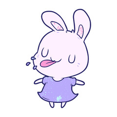 cute cartoon rabbit blowing raspberry in bright neon color