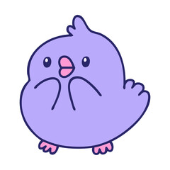 cartoon of a cute baby bird looking surprised in bright neon color