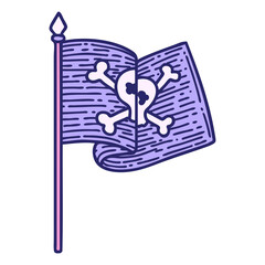 iconic tattoo style image of pirate flag in bright neon color