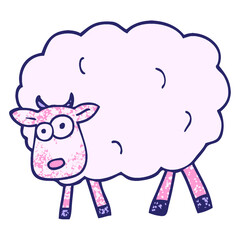 grunge textured illustration cartoon sheep in bright neon color