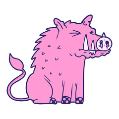 cartoon warthog in bright neon color