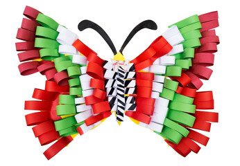 Striking colorful paper butterfly on a white background