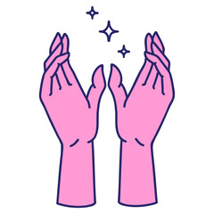 iconic tattoo style image of reaching hands in bright neon color