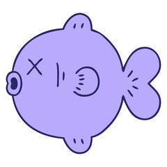 hand drawn quirky cartoon fish  in bright neon color