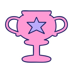cute cartoon of a gold trophy in bright neon color