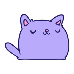 cartoon illustration of cute kawaii cat in bright neon color