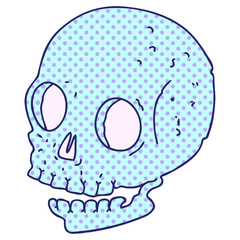 comic book style quirky cartoon skull in bright neon color
