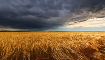 Obraz premium golden field under dark sky a vast golden field of tall grass stretches towards the horizon under a dramatic cloud filled sky creating a serene and awe inspiring natural panorama